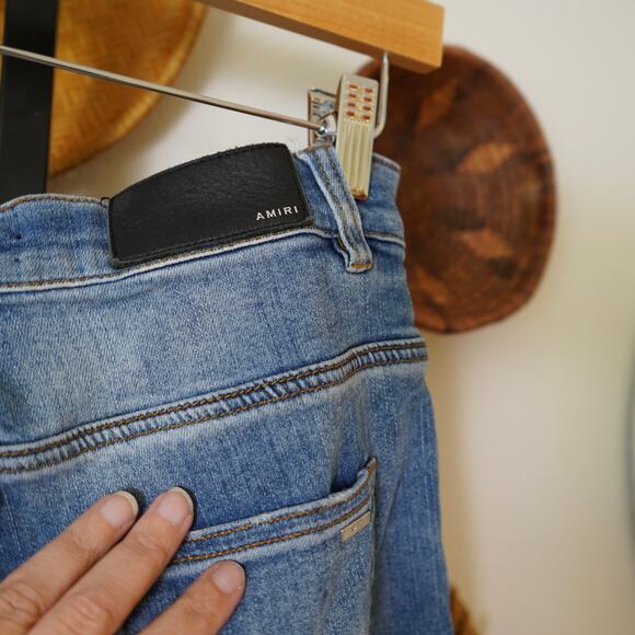 Amiri Distressed Flower Patch Denim Jeans Blue Womens Size 32 - Picture 9 of 11